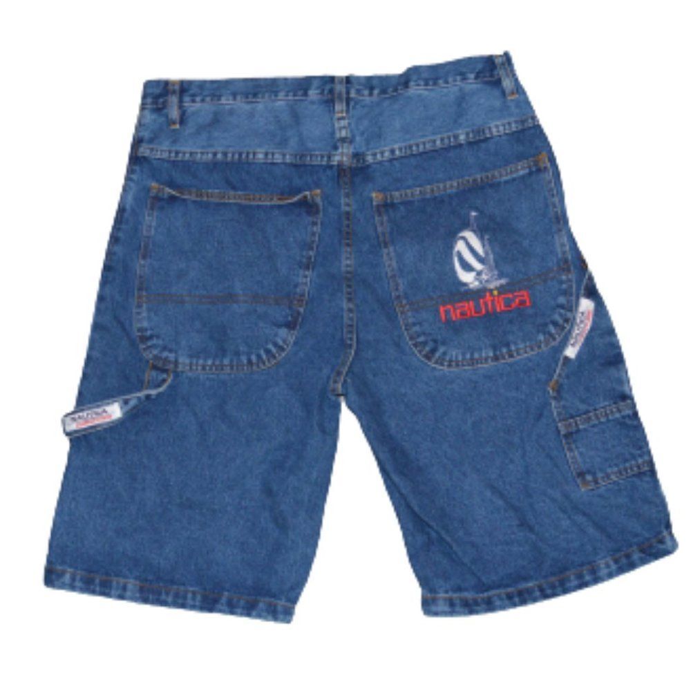 90s Nautica Competition Sailboat Banner Demin Shorts Jorts 1990s Y2k 36 Vintage